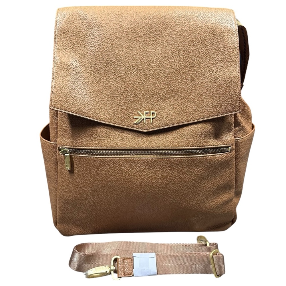 Freshly Picked Tan Faux Leather Backpack Diaper Bag with Gold Hardware
